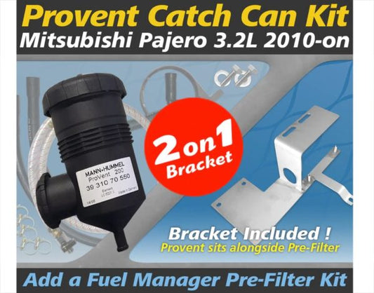 WESTERN FILTERS MITSUBISHI PAJERO 3.2L 4M41 2010+ DI-D TD - PROVENT CATCH CAN/PRE FILTER DUAL BRACKET KIT